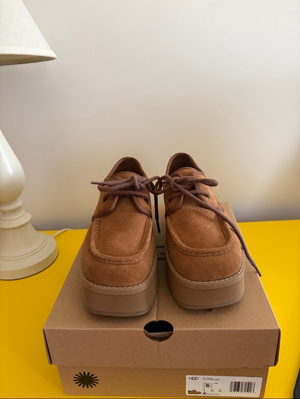 UGG Women's Chestnut Brown Suede Moc Toe Lace-Up Loafers
